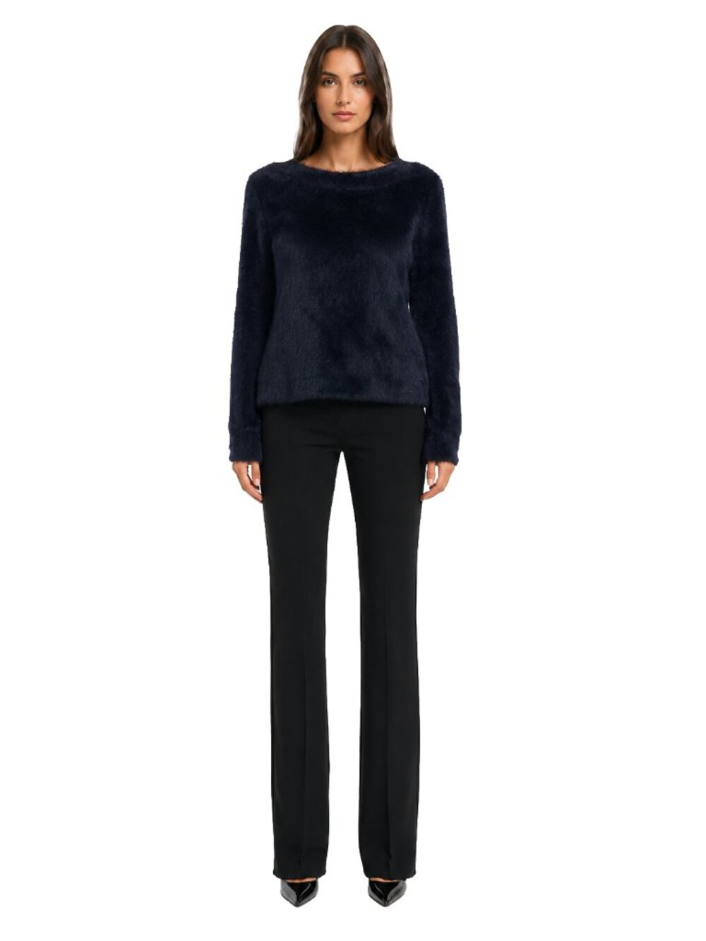 NWOT LoveRiche Black Fuzzy Open Back Bow Sweater Size Medium